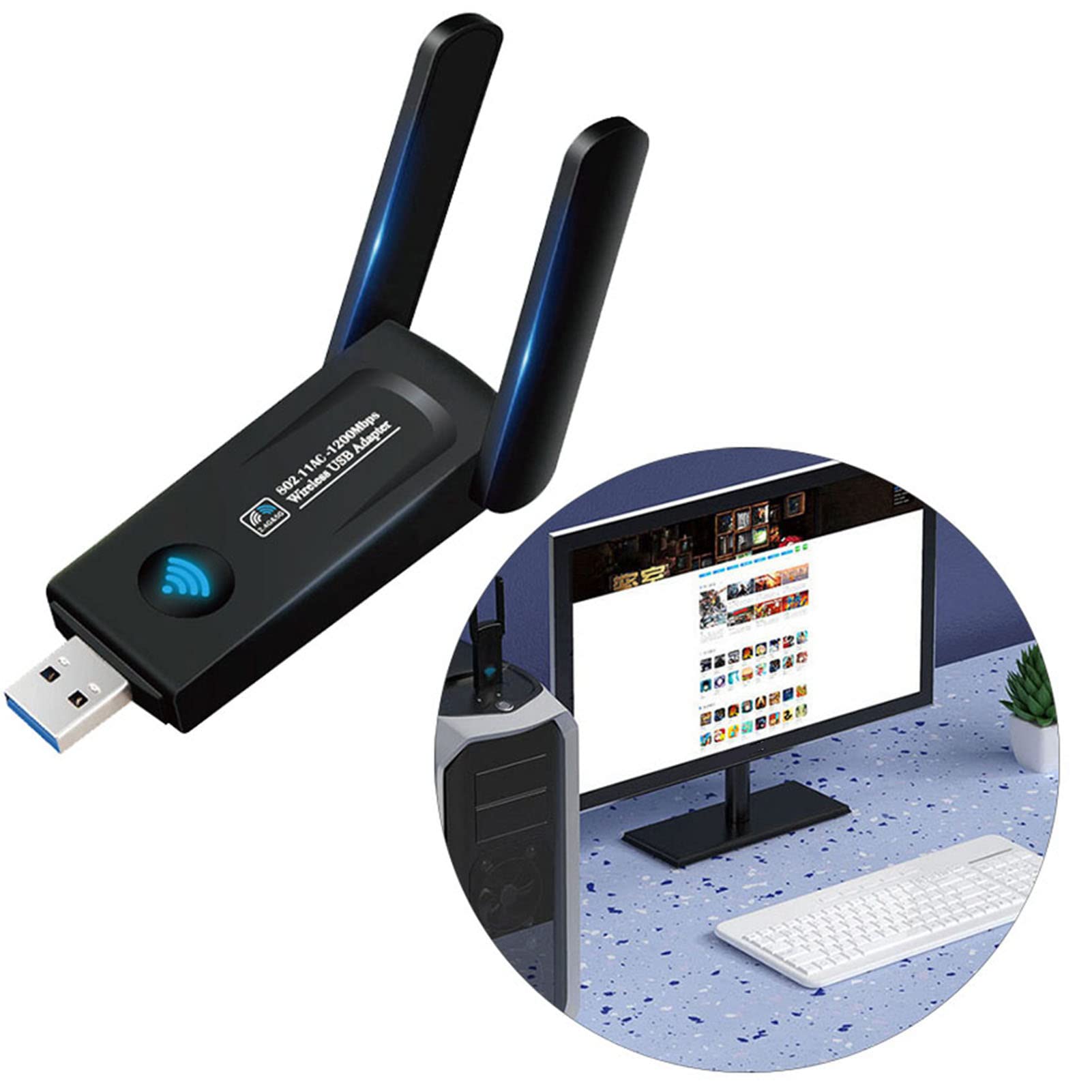 SUNGOOYUE 1200M Dual Band WiFi Adapter USB3.0 Interface, Plug and Play USB Network Card, 2.4GHz/5GHz Dual Band, Portable, PVC and Metal Material