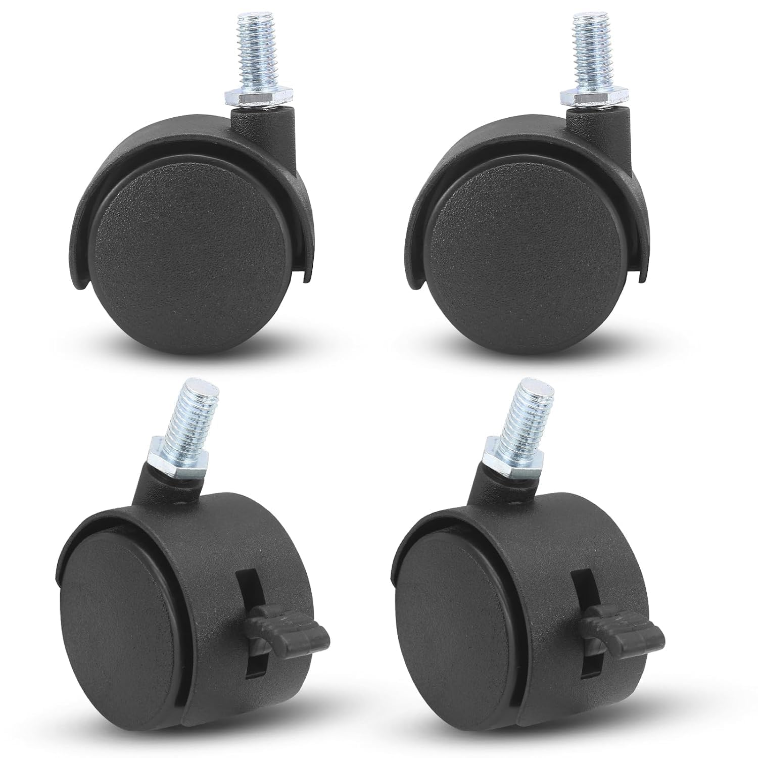 4 Pcs Swivel Castor Wheels with Brake - of 2" Heavy Duty Nylon Castors, M8 Threaded Stem Design for Easy Installation on Trolleys, Furniture & Toolboxes