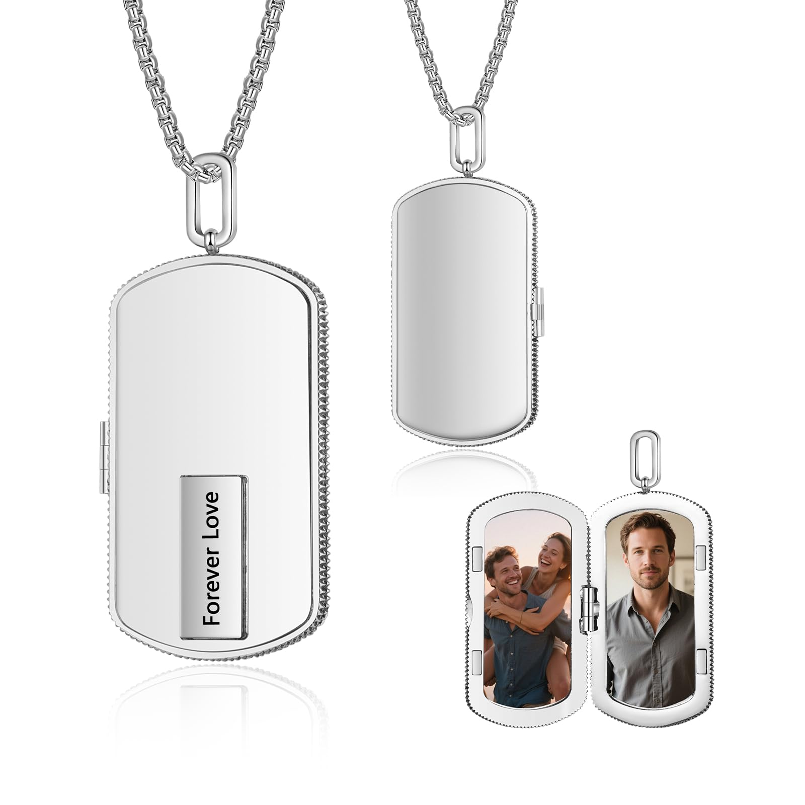 kaululu Collier Photo Personnalisé pour Homme Pendentif Médaillon en Acier Inoxydable avec Texte pour Papa Cadeau pour Fête des Pères