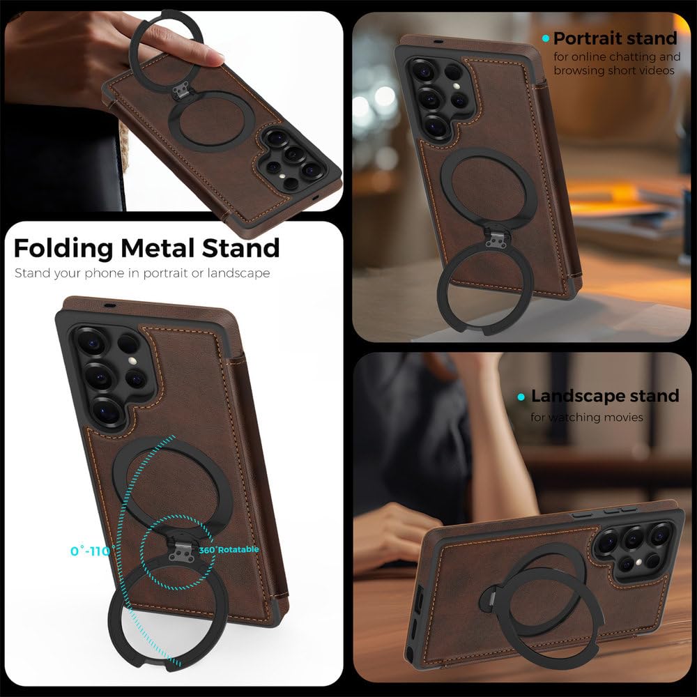 Custodia a libro in pelle con supporto magnetico girevole a 360° per Samsung Galaxy S26 S25 S24 S23 S22 Ultra, con ricarica wireless, anti-caduta e protezione, blu royal, per Samsung Galaxy S26 Plus