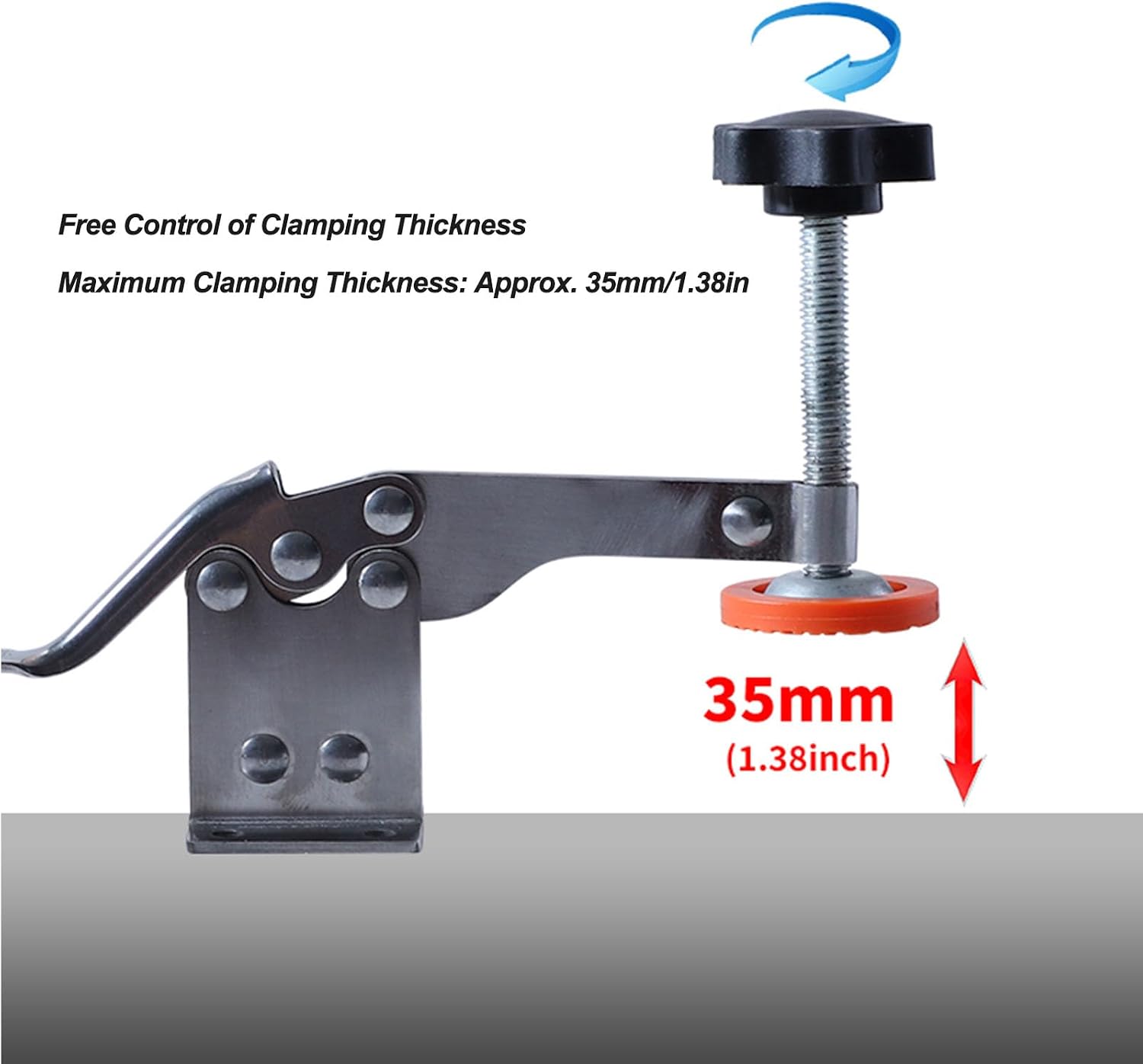 Stainless Steel Hold Down Clamp with Rubber, Quick Press for Woodworking Projects, Easy Adjustment Knob, Secure Non Slip Grip, Durable and