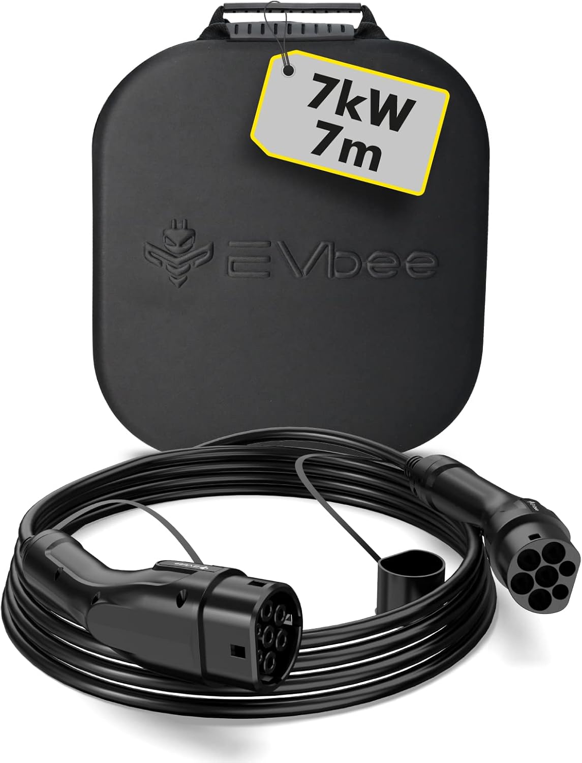 EVbee Universal EV Charging Cable Type 2 to Type 2 Mode 3 for Hybrid and Electric Cars 7 kW / 7 m (230 V, 32 A, 1 Phase, IP55), Compatible with e.g. Audi, BMW, VW, Seat, Fiat, Ford,