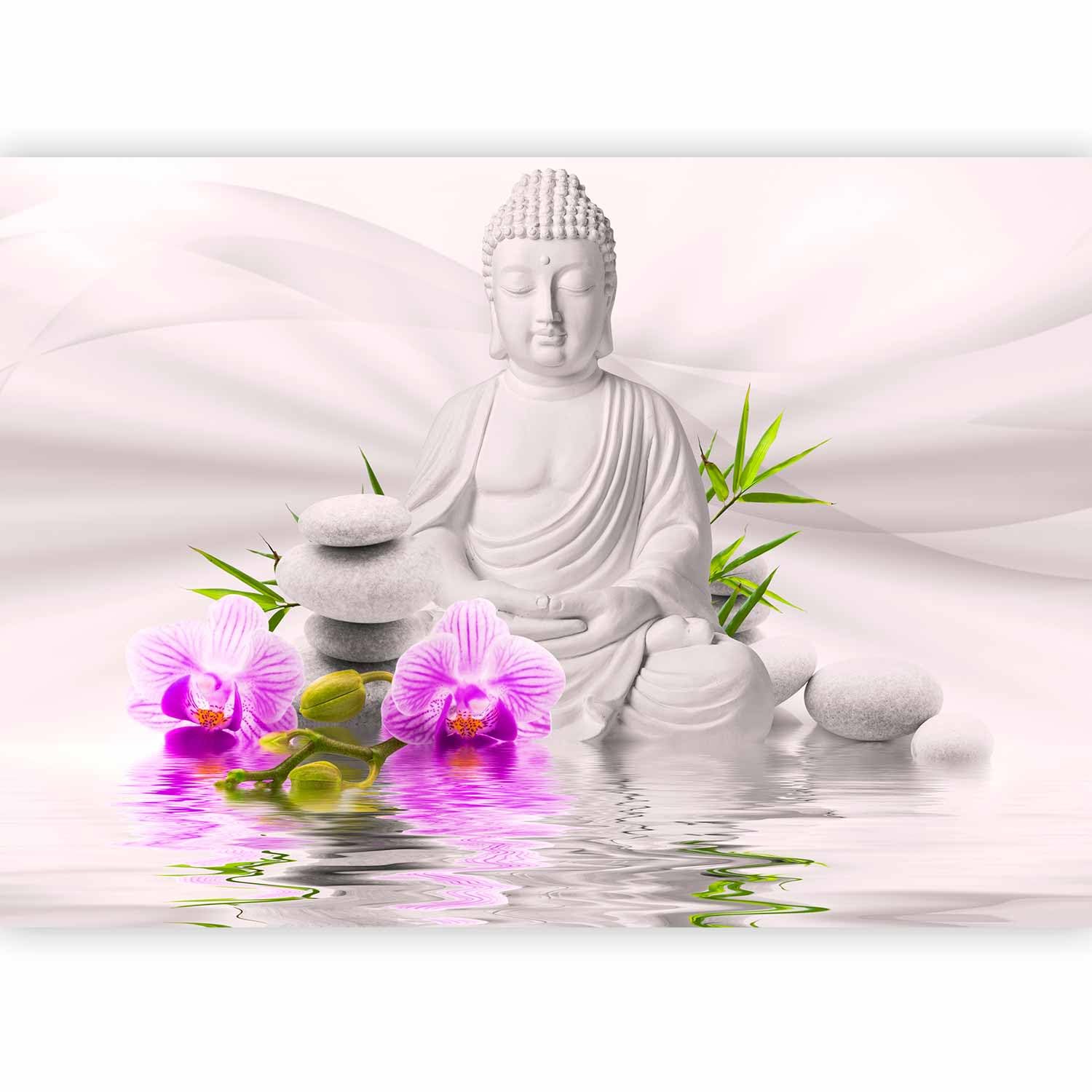 artgeist Wall Mural Buddha 98x69 in - Non-Woven Wallpaper Fleece Wall Decor Photo Print Picture Image Design Nature Flowers Orchid Zen Spa b-A-0011-a-c