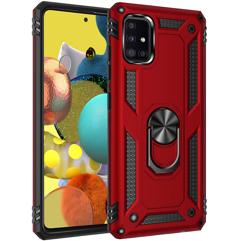 Dionsibei Military Grade Drop Impact for Samsung Galaxy A51 5G Case 360 Metal Rotating Ring Kickstand Holder Armor Heavy Duty Shockproof Cover for