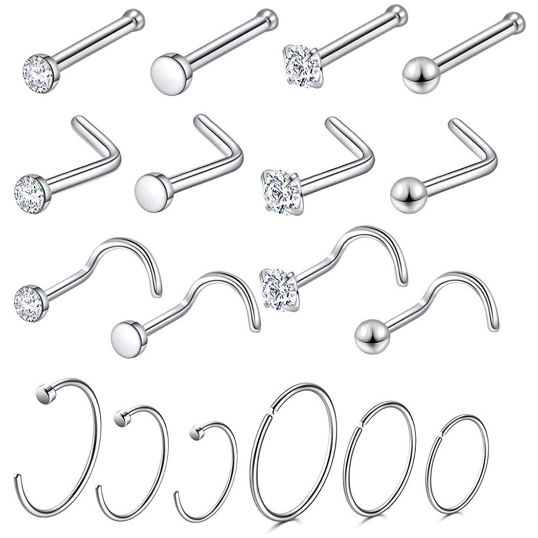 36 Pezzi Piercing Naso Acciaio Chirurgico - Stud E Anelli Con CZ E Opale, 18G/20G, Per Donna/Uomo - Foto 5