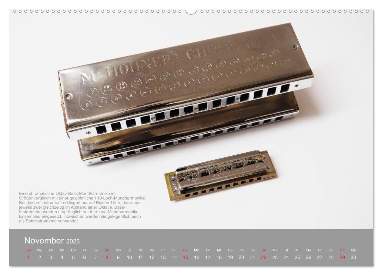 Mundharmonikas im Blickpunkt (Wandkalender 2026 DIN A2 quer), CALVENDO Monatskalender: Verschiedene Mundharmonikaarten in Bild und Text (CALVENDO Hobbys)