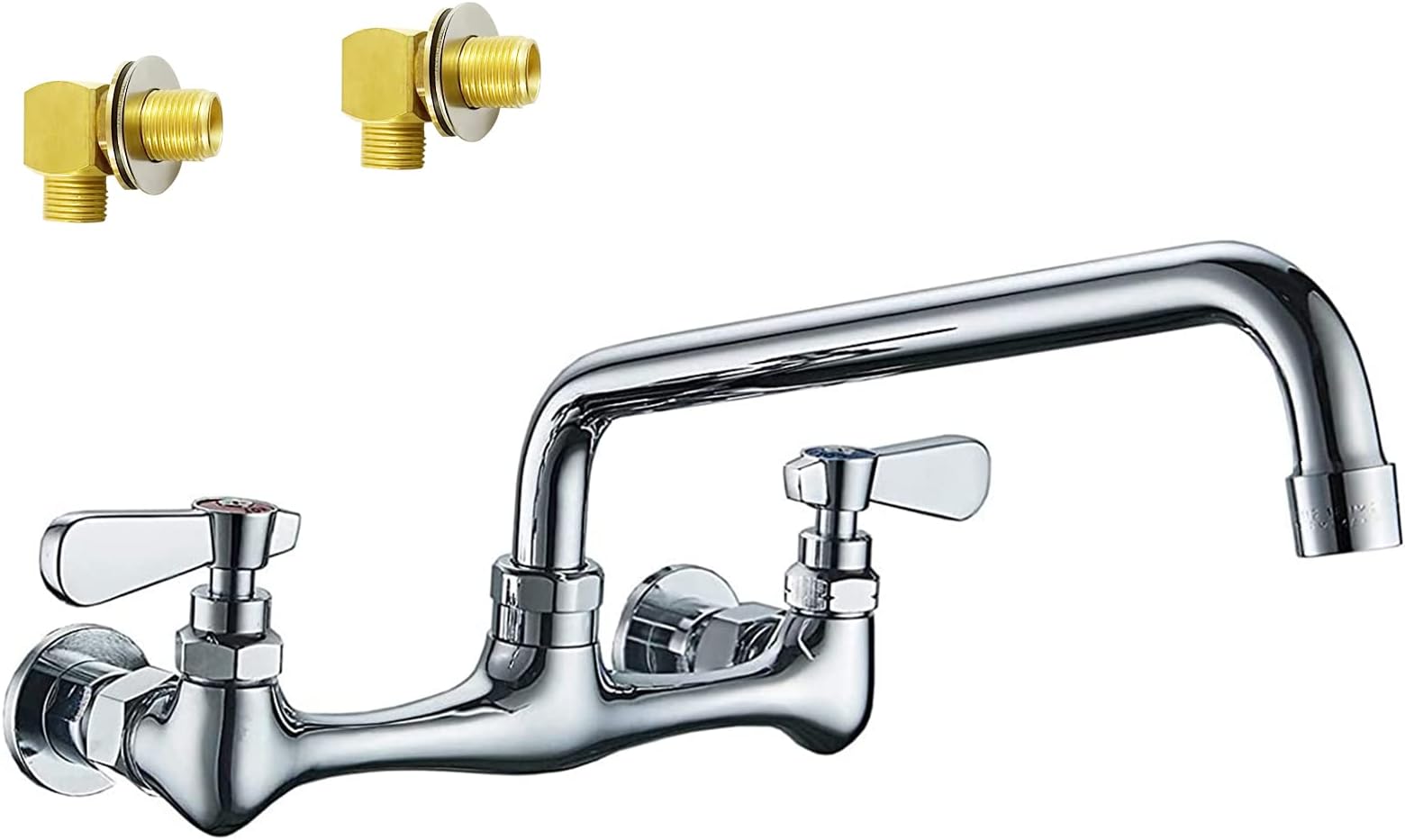 BWE Commercial Kitchen Faucets, Kitchen Sink Faucet, 8 Inch Center with 8" Swivel Spout 2 Handles Backsplash Mounted Sink Faucets Chrome Heavy Duty Brass, Laundry Faucet Restaurant Mixer Tap