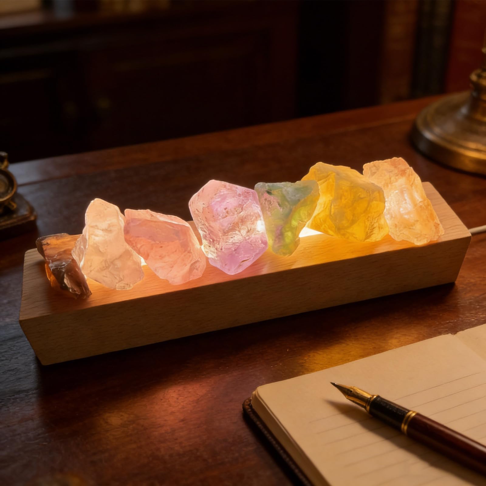 Lámpara de Sal,Lampara Sal,Lámpara Única,con Base de Madera,Lámparas Originales de Sal,Luz Nocturna de Piedra Cristal,Lamparas de Sal,para un Ambiente Relajante y Saludable