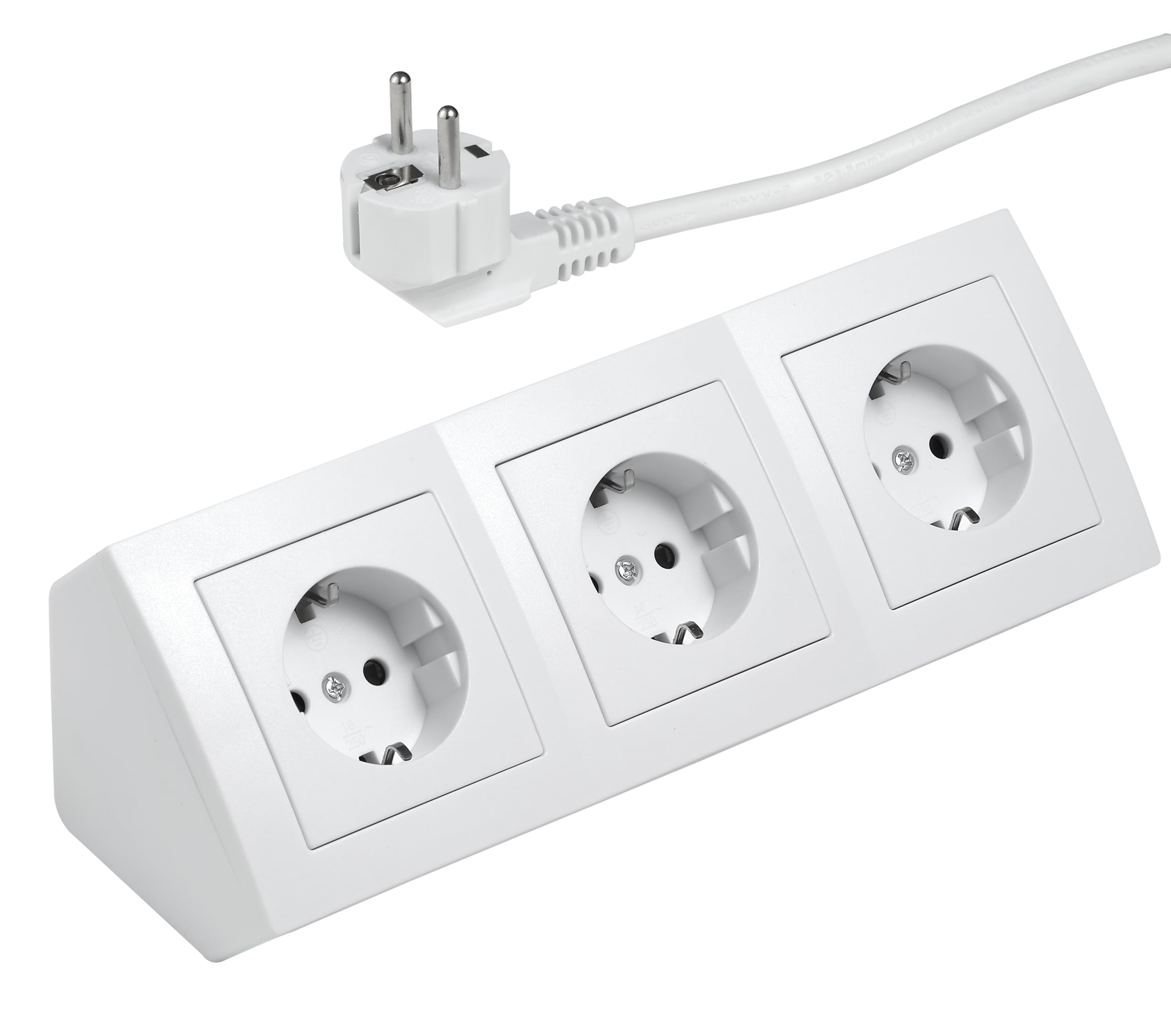 McPower Steckdosenblock Unterbausteckdosen | Flair | Ecksteckdose 3-Fach Steckdosen Schutzkontakt, 2m Kabel mit Stecker, 250V / 16A, Aufbau (Weiß mit Kabel)