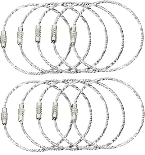 BlueCosto - BlueCosto - Wire Keychain Cable - 10 Pack, 6.7” / 17cm - 2mm Thick Stainless Steel Keyring Wire Loops w/Secure Screw Lock for Hanging Luggage Tags & Organising Keys
