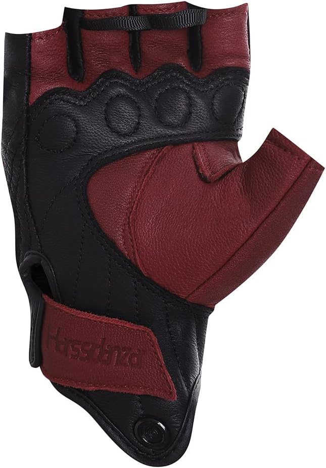 Harssidanzar Fingerless Motorcycle Gloves,for Mens Leather Riding Driving Gloves with Hand Knuckle GM037