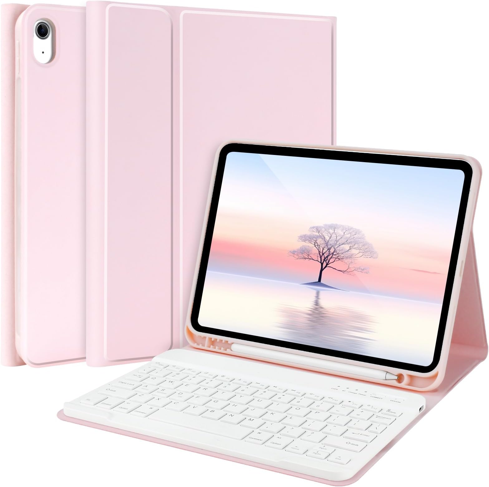 Tqq Ipad 10Th Generation Case With Keyboard (10.9", 2022),Ipad For 10.9" Gen, Detachable - Pencil Holder Flip Stand Cover Latest Gen Pink