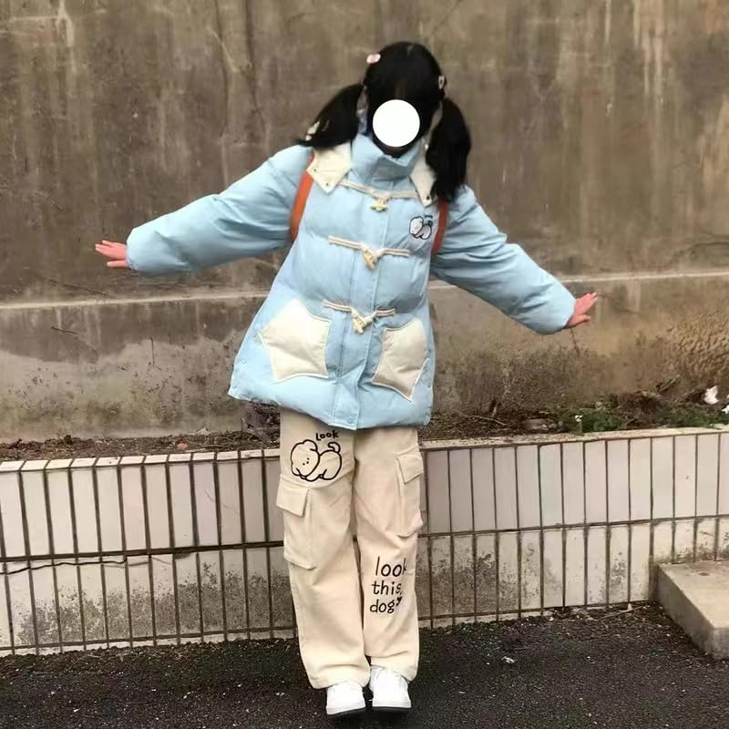 Japanese Cartoon Letter Embroidery Preppy Pants Casual Y2k Aesthetic High Waist Pocket Harajuku Casual Loose Trousers3