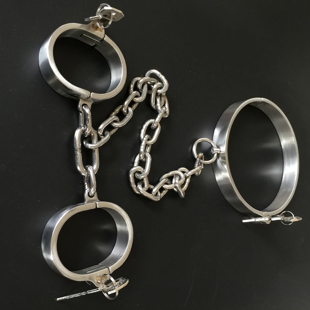 SM Metall Handcuffs Kragen Edelstahl Halsbänder Handschellen Mit Metallkette Erotikspiele Sm BDSM Fesselset Extreme Bondage Fesseln Folter Sexspielzeug Für Männer Frauen Paare Sklaven