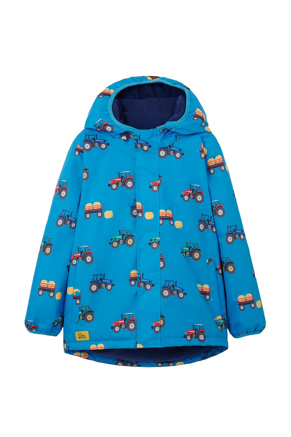 LightHouse Boys Finley Warm Waterproof Raincoat - Kids Padded Fleece Lined Windproof Winter Outdoor Coat With Hood - Farm Print - 5-6 Years