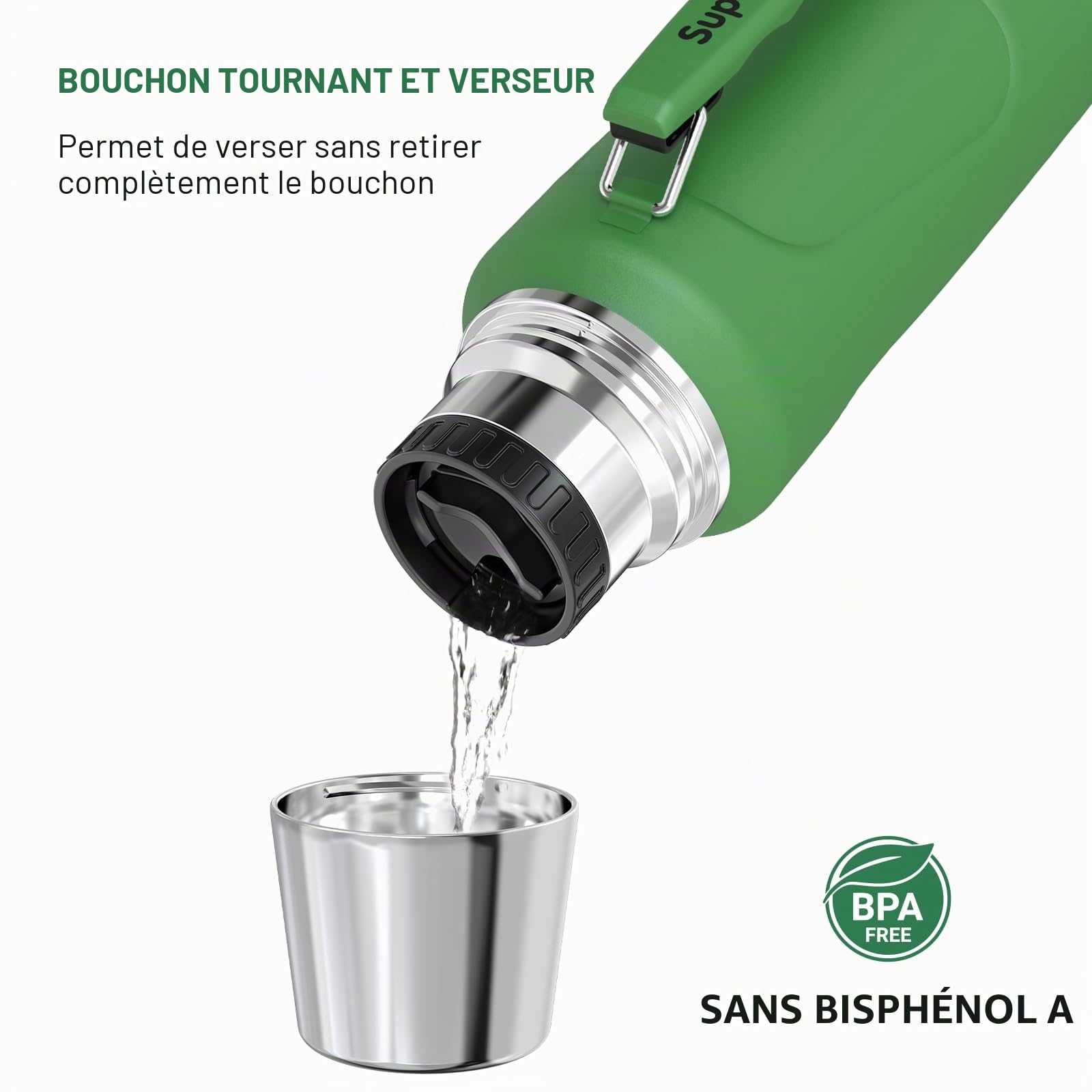 Super Sparrow Gourde Isotherme - 750ml/1L/1.5L/2L - Bouteille Isotherme - Gourde Inox Sans BPA - Couvercle étanche qui sert de Tasse - Maintient la Température 12/24h (Chaud/Froid)