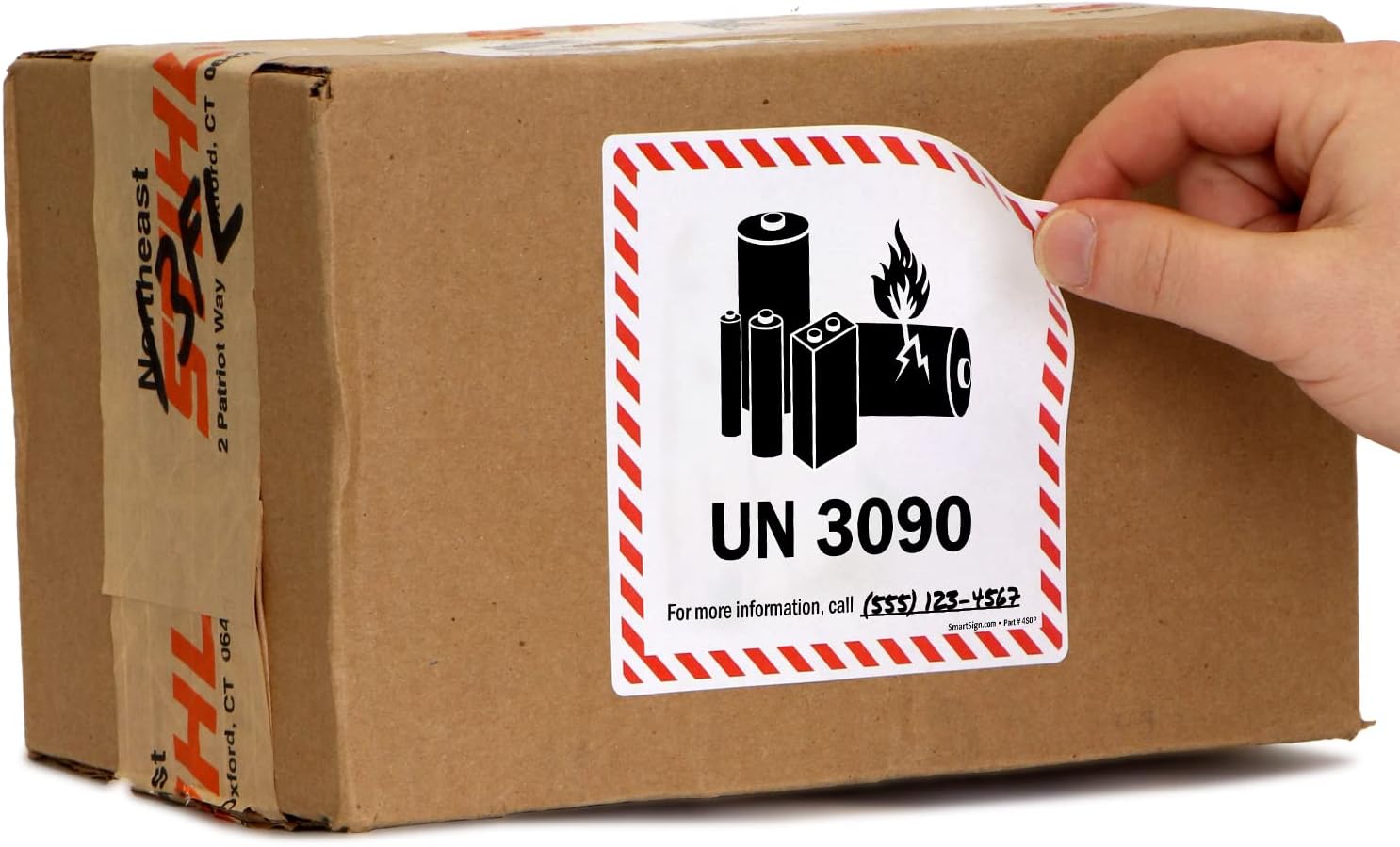 SmartSign Pack of 250 UN3090 Lithium Battery Shipping Labels in a Roll | 4.5" x 4.75" Semi-Gloss Paper, Write-On, Made in USA