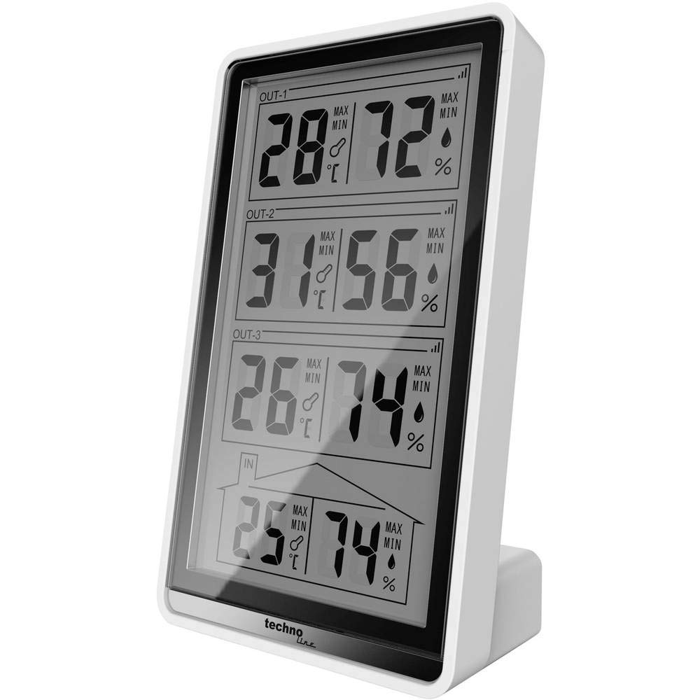 Technoline WS 7060 Temperaturstation, inkl. 3 Sensoren, weiß/schwarz, 8.2 x 4.1 x 13.4 cm, 8.2x4.1x13.4 cm