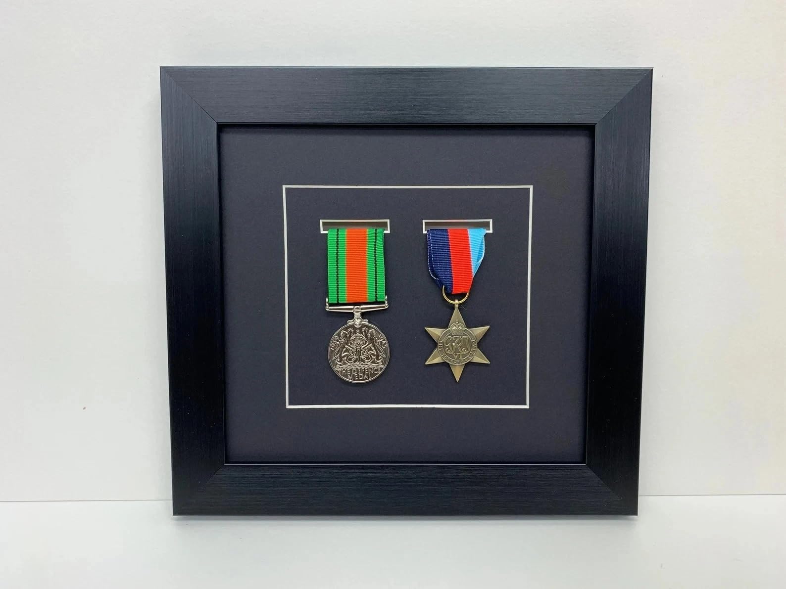 Kwik Picture Framing Ltd 2 Medal Military Shadow Box Display Frame 27x27cm, Black Mount - War Medal Display Case | Army RAF Navy Memorabilia Wall Hanging Frame