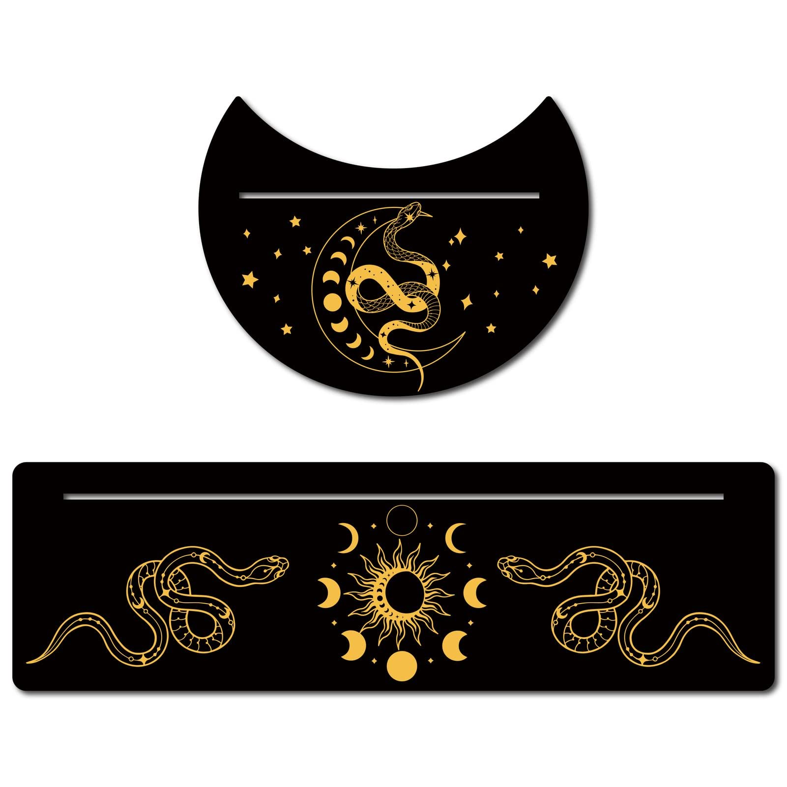 Porte carte de tarot rectangulaire lune et serpent présentoir bois stable