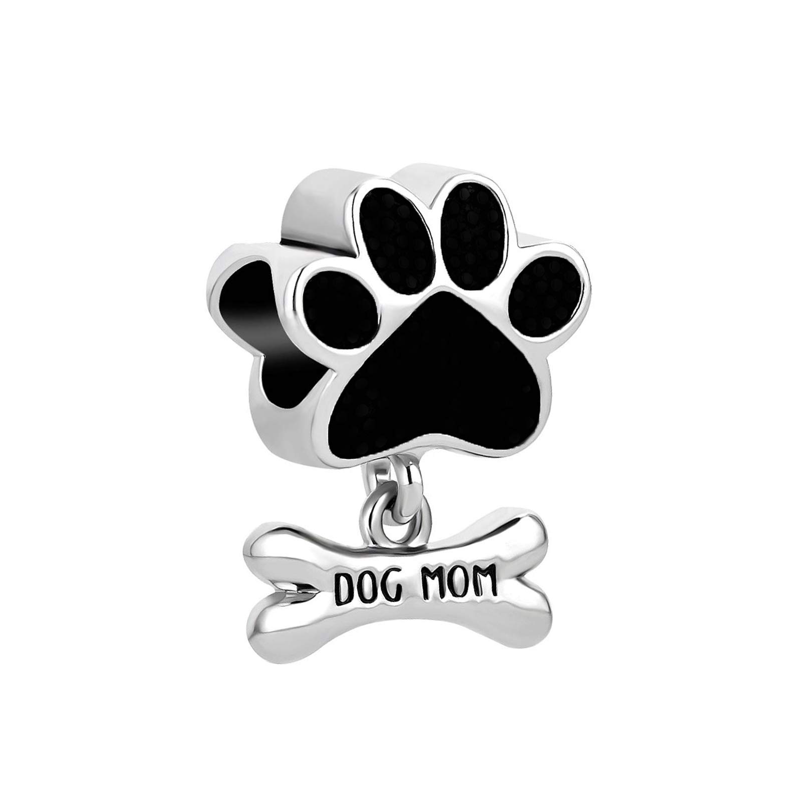 Dog Mom Charm Compatible with Pandora Charm Bracelets Women Doggy Puppy Pet Heart Silver Gift Bead Family Birthday