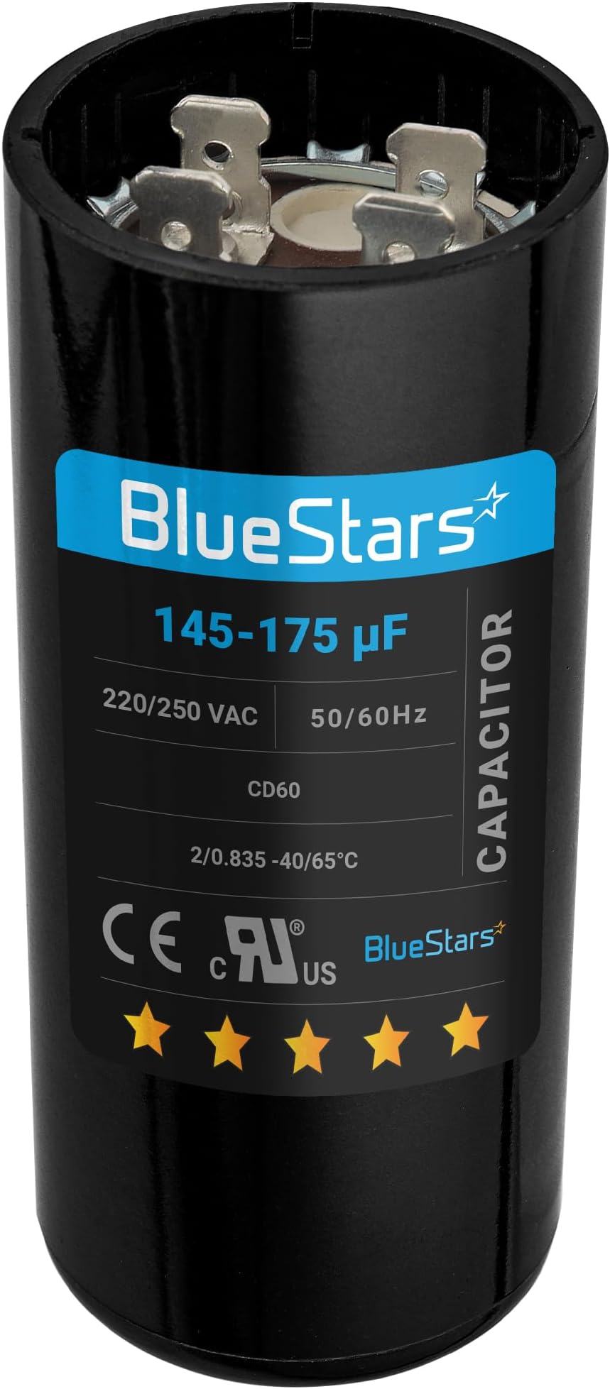 [2025 Upgraded] BlueStars 145-175 uf MFD 220-250 Round Motor Start Capacitor CD60 AC Single Phase Capacitors 50/60 Hz - Fit Air Conditioner Motors Starting, Pool Pump, Well Pump and Electric Motor