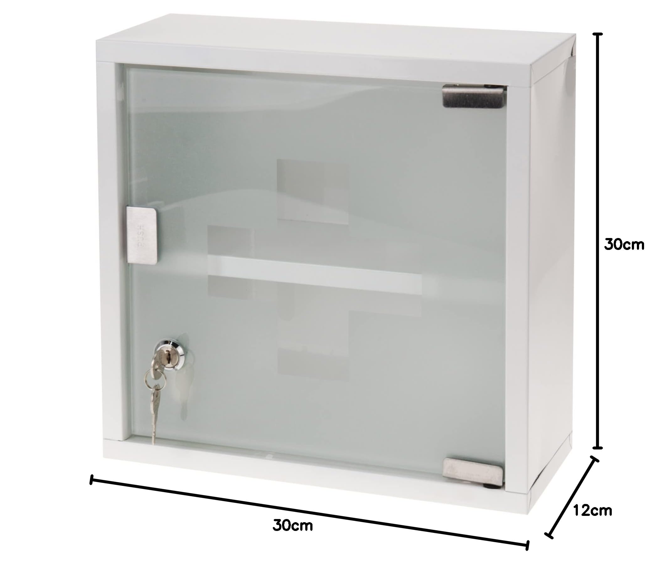 Style home Medicijnkast afsluitbare geneesmiddelenkast 60x30x12 cm, 4 vakken, metalen huisapotheek medicijnkast eerste-hulpkastje met glazen deur, incl. 2 sleutels (Wit
