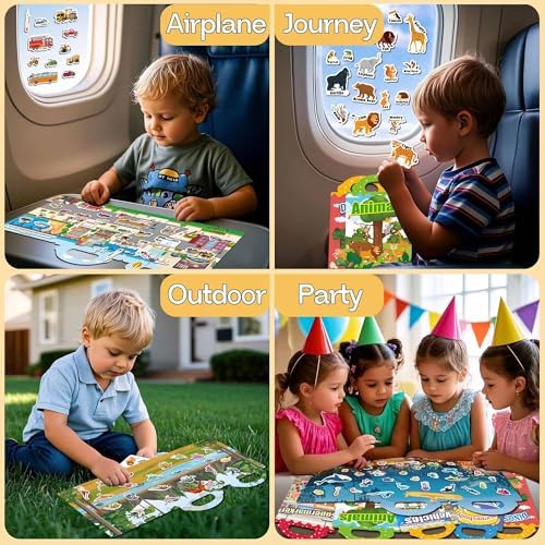 iGetooy Reusable Sticker Book, 6 Sets Sticker Book for Kids, Jelly Stickers for Kids, Vehicles, Animals, Ocean, Dinosaurs, Supermarket, Human Body - 2