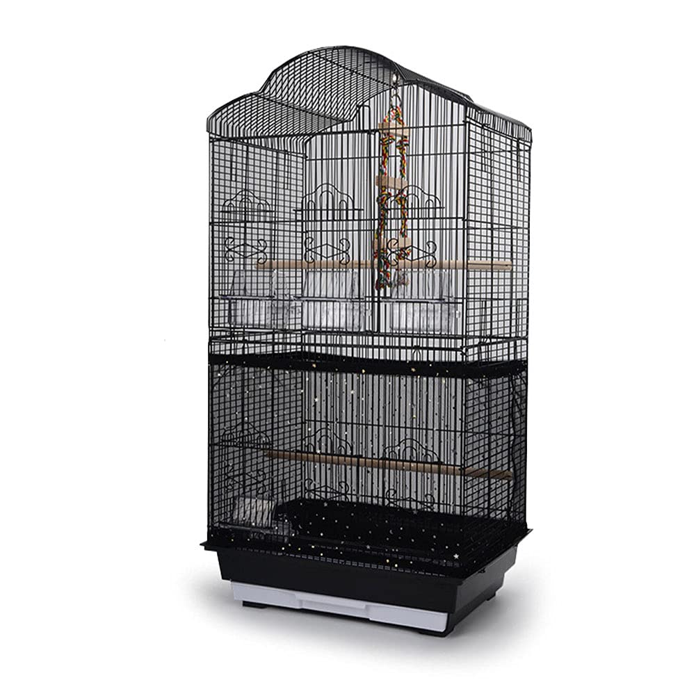A/A Black Bird Cage Cover Universal Good Night Birdcage Cover Seed Catcher Birdcage Nylon Mesh Net Cover Skirt Guard For Length 35-46Cm Bird Cage(Not Include Birdcage) (Black)