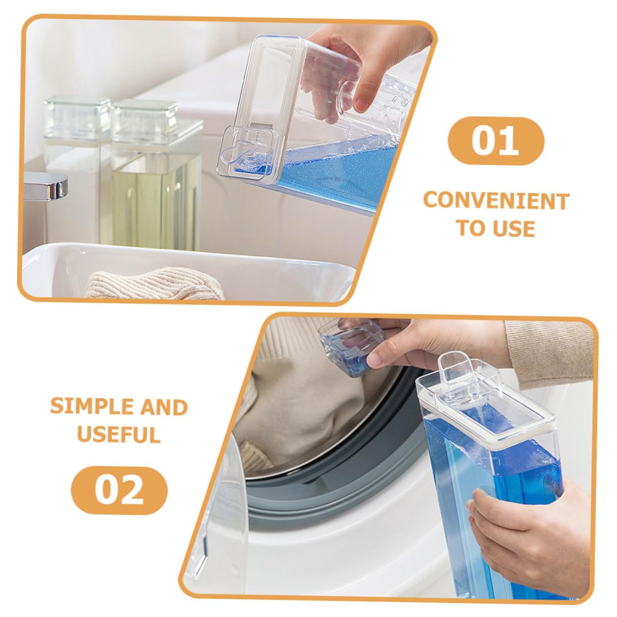 WOONEKY Dispenser Detergente Bucato Ricaricabile in Plastica Trasparente, Contenitori Multiuso per Detersivo Liquido e Polvere, Set 2 Pezzi per Uso Domestico e Lavanderia