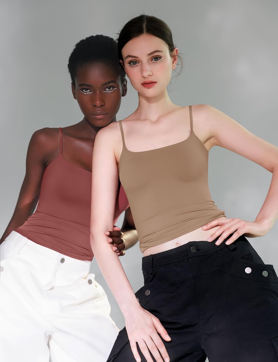 PUMIEY Women's Square Neck Tank Top Adjustable Spaghetti Straps Sleeveless Basic Tops Sharp Collection - Image 3