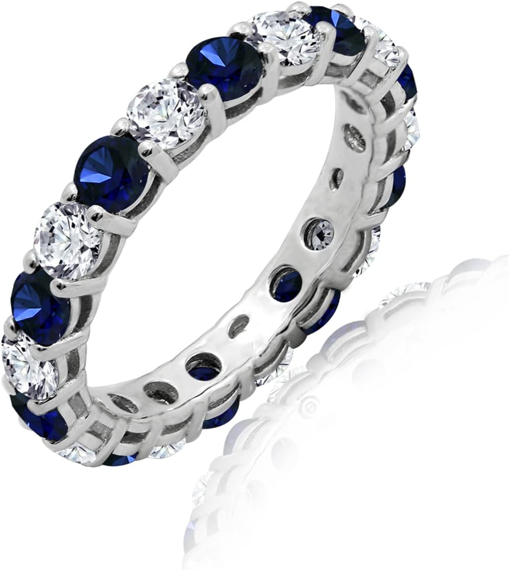 Amazon Collection Women's Platinum Plated Sterling Silver Clear Infinite Elements Cubic Zirconia And Created Sapphire Eternity Band Ring 8