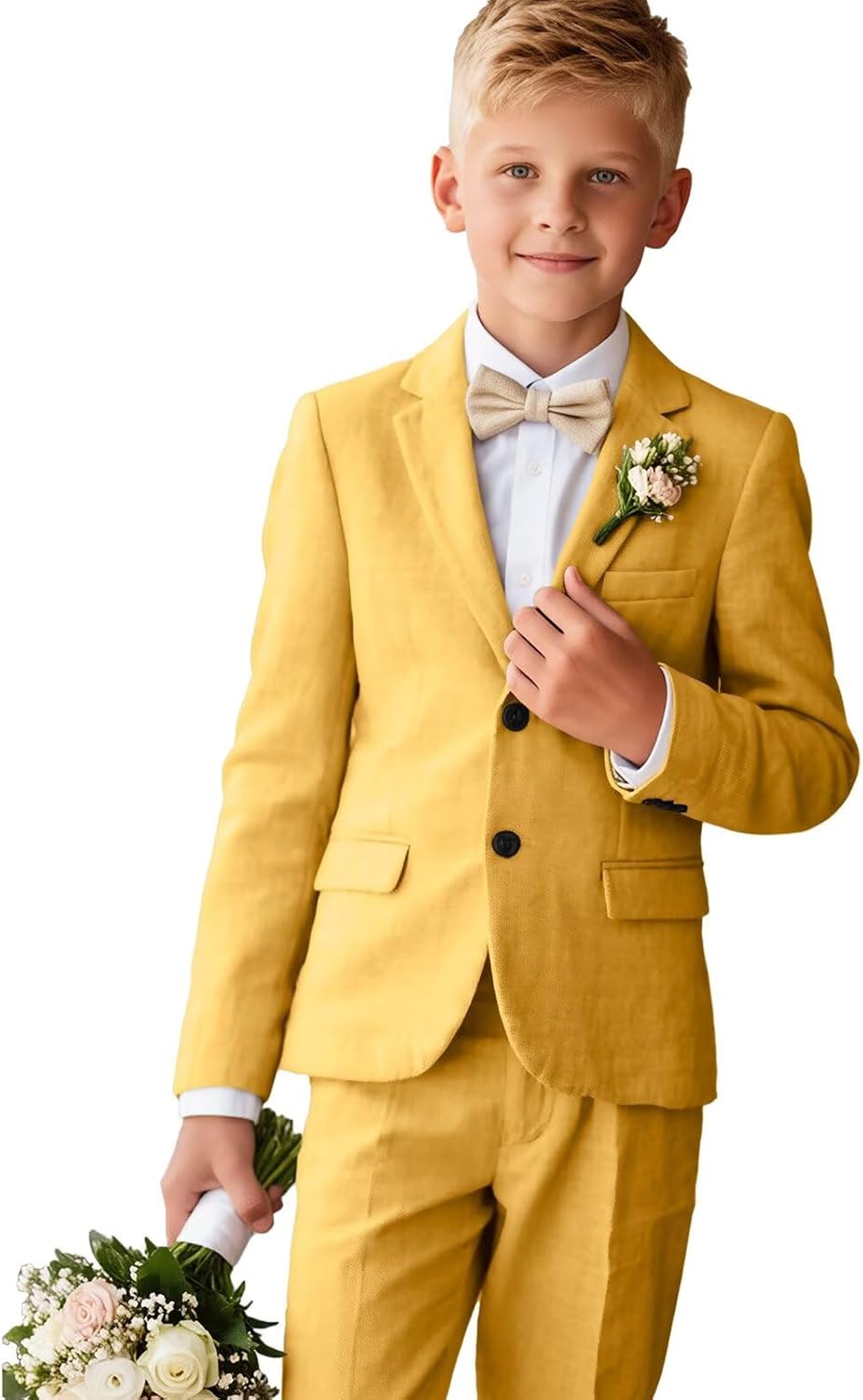 Summer Wedding Boys Linen Suit Slim Fit Casual Solid 2 Piece Boys Tuxedo Suit Set Vacation Suits for Boy