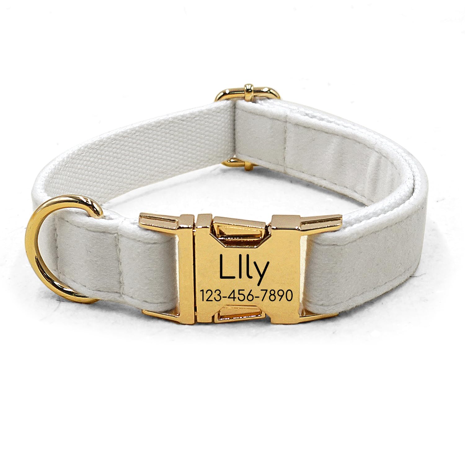 Personalized Soft Dog Collar, Laser Engraved Metal Buckle Dog Tag, Adjustable Through D-Ring, and Colors(White, S)