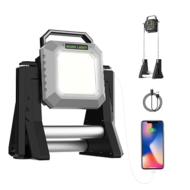 PIKFOS Rechargeable LED Work Light with Stand,Cordless Work Light, Power Bank 750/1500/3000 Lumen, 2700/6500K Dimmable, Job Site Lighting for Building Outdoor Emergency Car Repairing