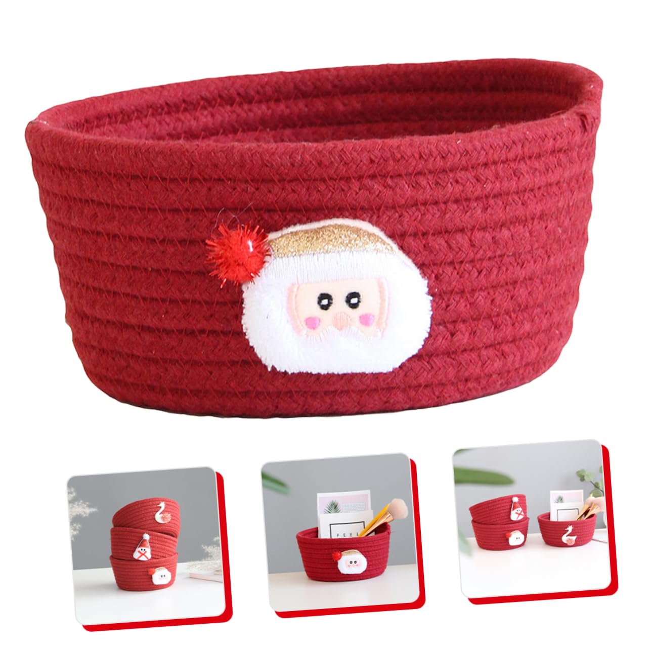 Cabilock 3piezas Caja De Almacenamiento Tejida De Estilo Papá Noel para Decoración Navideña Cesta Vacía De Algodón para Organizar Dulces Juguetes y Adornos Casa