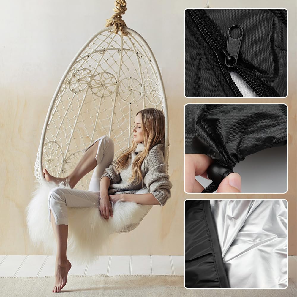 wocpvm Hanging Egg Chair Cover 210D Oxford Heavy Egg Chair Covers Waterproof Heavy Duty Swing Egg Chair Cover with Zipper for Patio Swing Chairs-190 x 115cm - Image 3