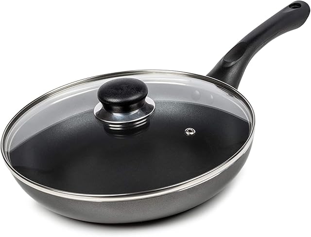 Premier Cookware Essentials Frying Pan with Lid - Non Stick Fry Pan with Glass Lid - Induction Suitable Saute Pan - 24cm