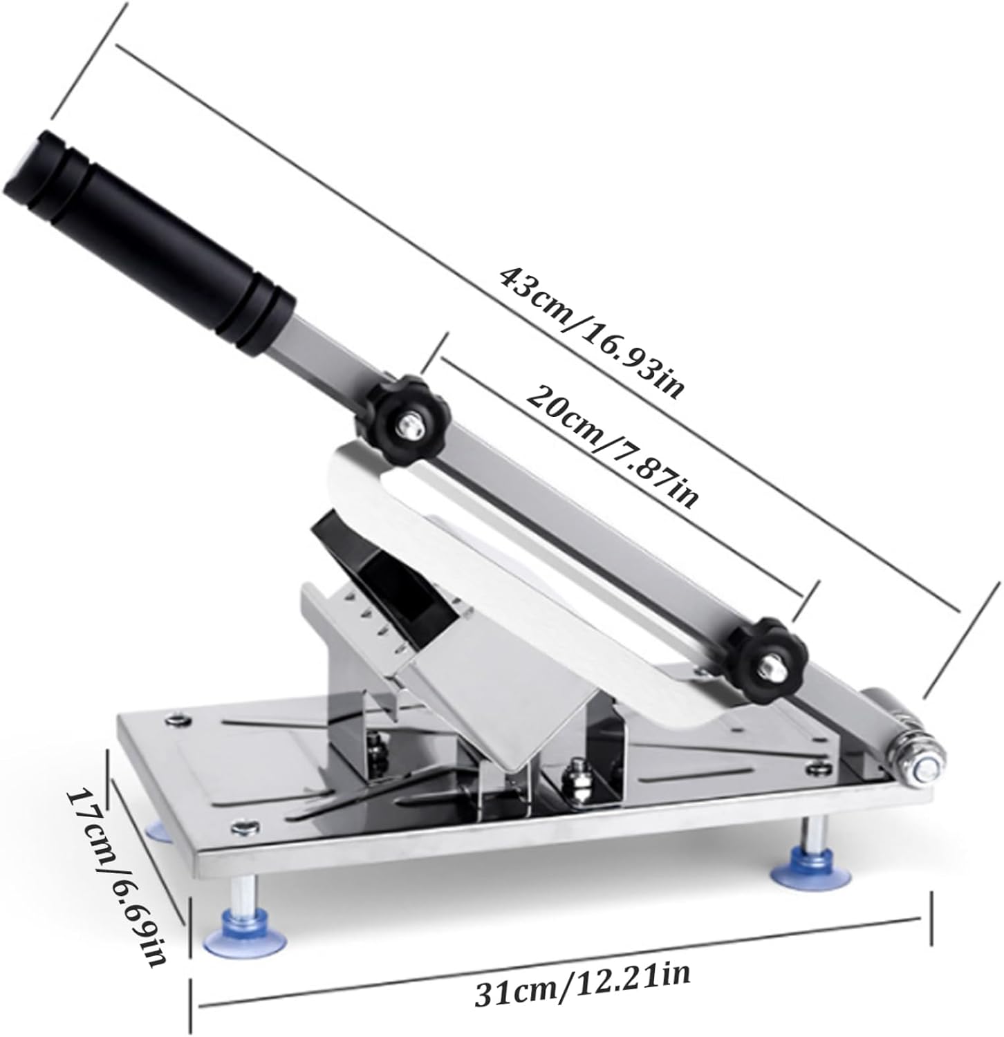 Frozen Meat Slicer Manual Stainless Steel Adjustable Non-slip Base Anti-rust Washable Ergonomic Foam Handle Detachable Heavy Duty Food Grade Cutter Slicing Machine for BBQ Cooking Meat Slicer Machin