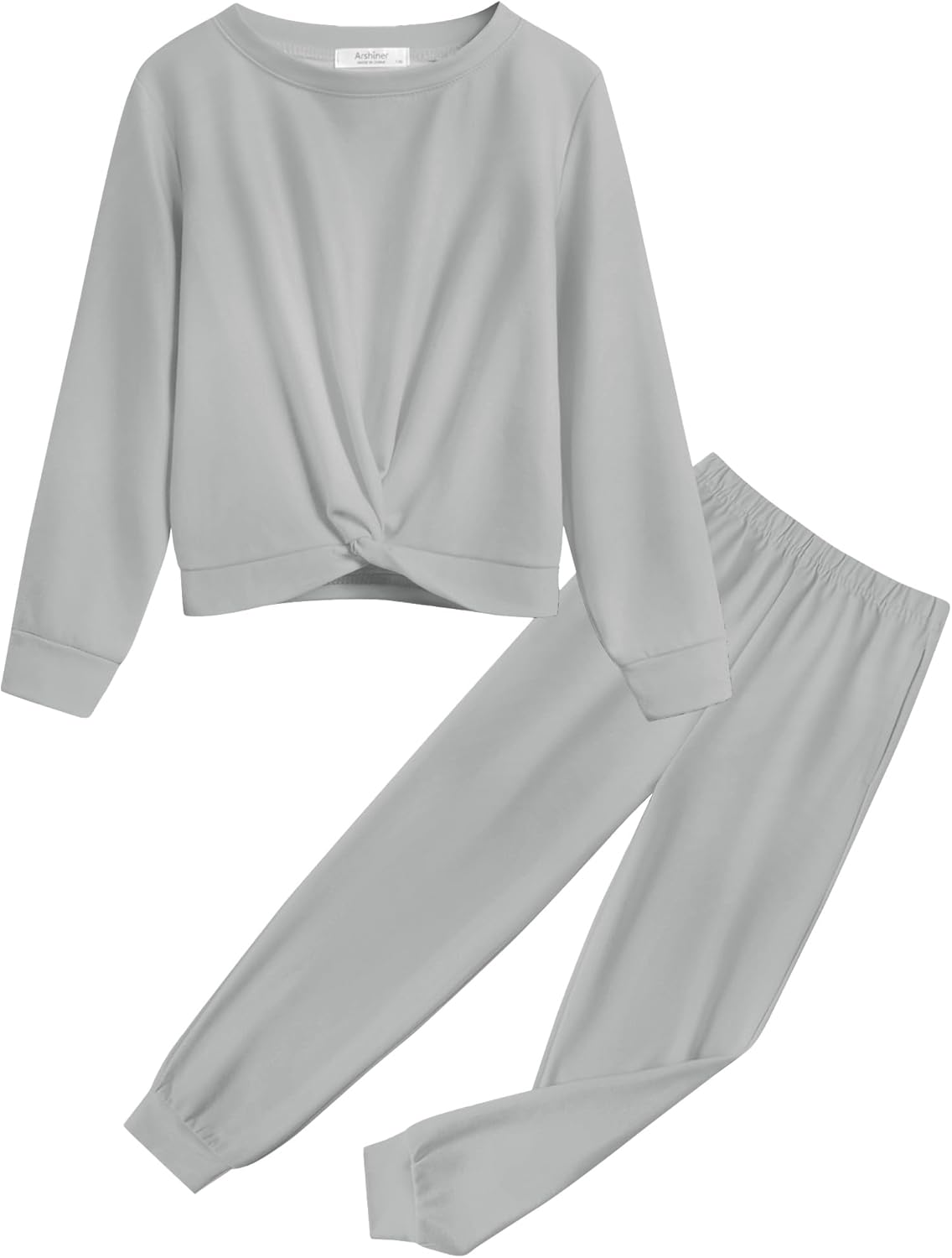 Arshiner Girls 2 Piece Outfits Fashion Twist Front Tracksuit Long Sleeve Pullover Sweatshirt Sweatpants Jogger set Sweatsuit
