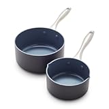 Lima Hard Anodized Healthy Ceramic Nonstick 1QT and 2QT Saucepan Pot Set&comma; PFAS-Free&comma; Oven Safe&comma; Gray