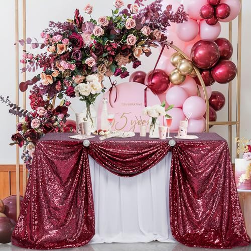 Image of B-COOL Sequin Tablecloth Sparkle Fabric: Rectangle Table Cloth Linen Glitter Cake Table Cloth for Wedding Party Banquet Christmas Birthday 50x80 Inch