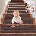 RIOLAND Stair Treads Carpet Non-Slip Indoor Stair Runners for Wooden Steps, Stair Rugs for Kids and Dogs, Set of 15, 8" X 30", Brown
