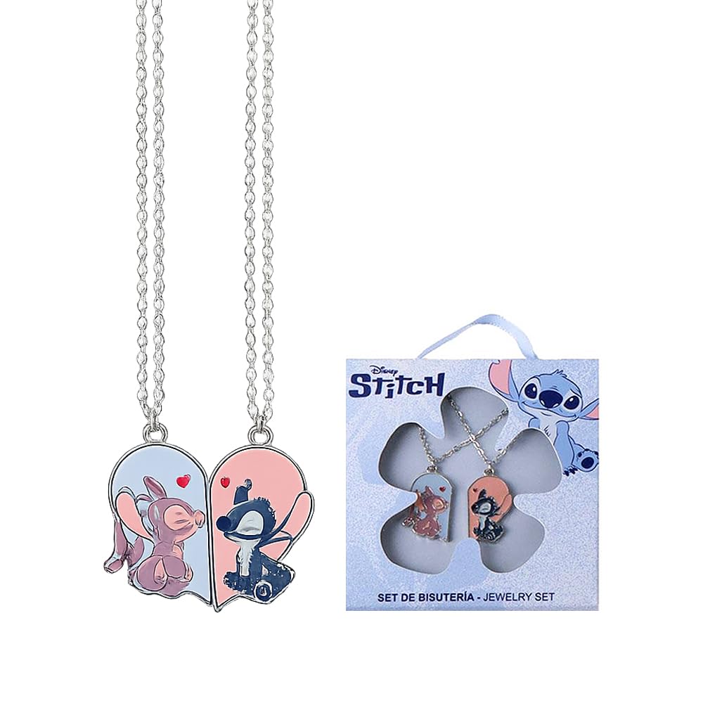 Disney Stitch & Angel – Set de 2 Colliers Cœur – Colliers Meilleurs Amis – Bijoux Enfant Lilo & Stitch – Idée Cadeau Fille