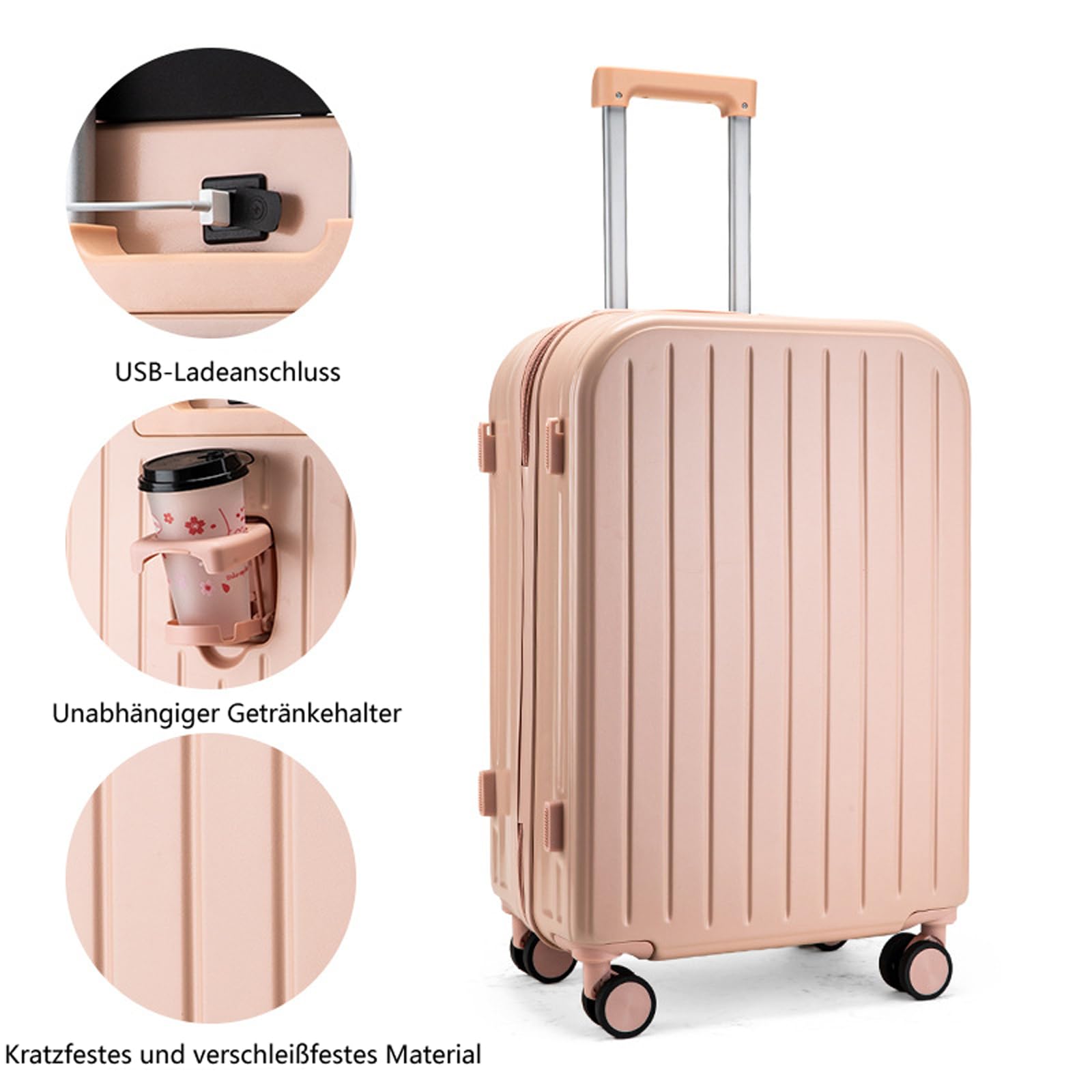 Maleta ultraligera para avión, equipaje de mano, maleta con ruedas, maleta de viaje para equipaje de mano, maleta de viaje, grande, rosa, 22 pulgadas