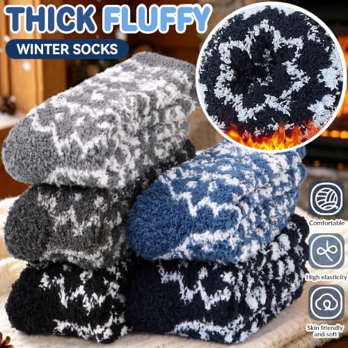 Image of Fuzzy Slipper Socks Thick Fluffy Warm Winter Cozy Plush Soft Sleep Home Socks for Women Men