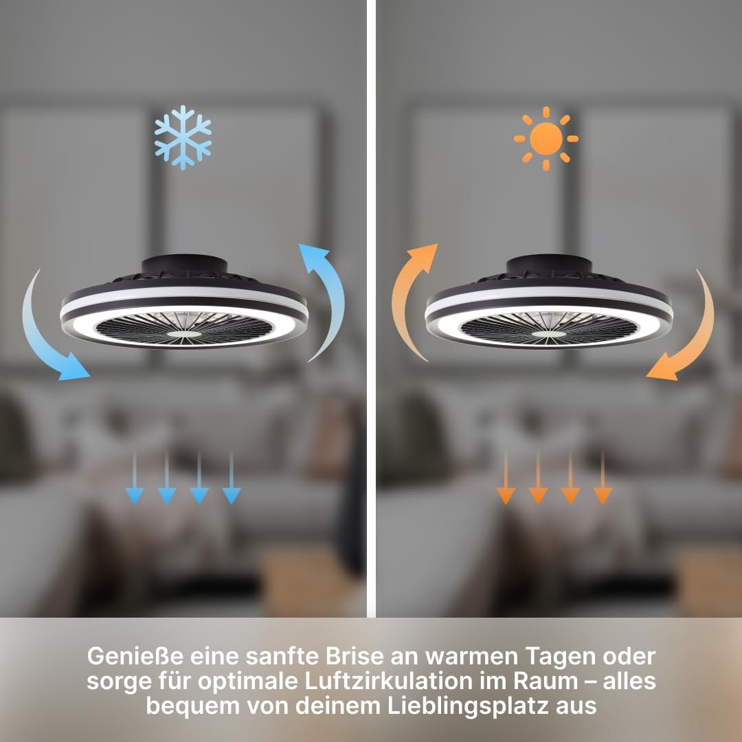 Brilliant LED-Deckenlampe mit Ventilator, 46,5 cm, Schwarz, Dimmbar