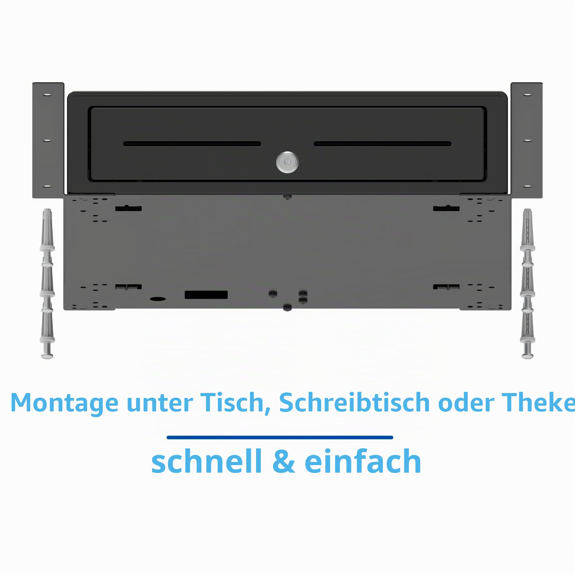 Untertisch-Halterung für Kassenschublade - 2x Montageschienen für 33x33cm Geldschublade, einfache Montage, robuster Stahl, Halterung für Registrierkasse & Kassensysteme