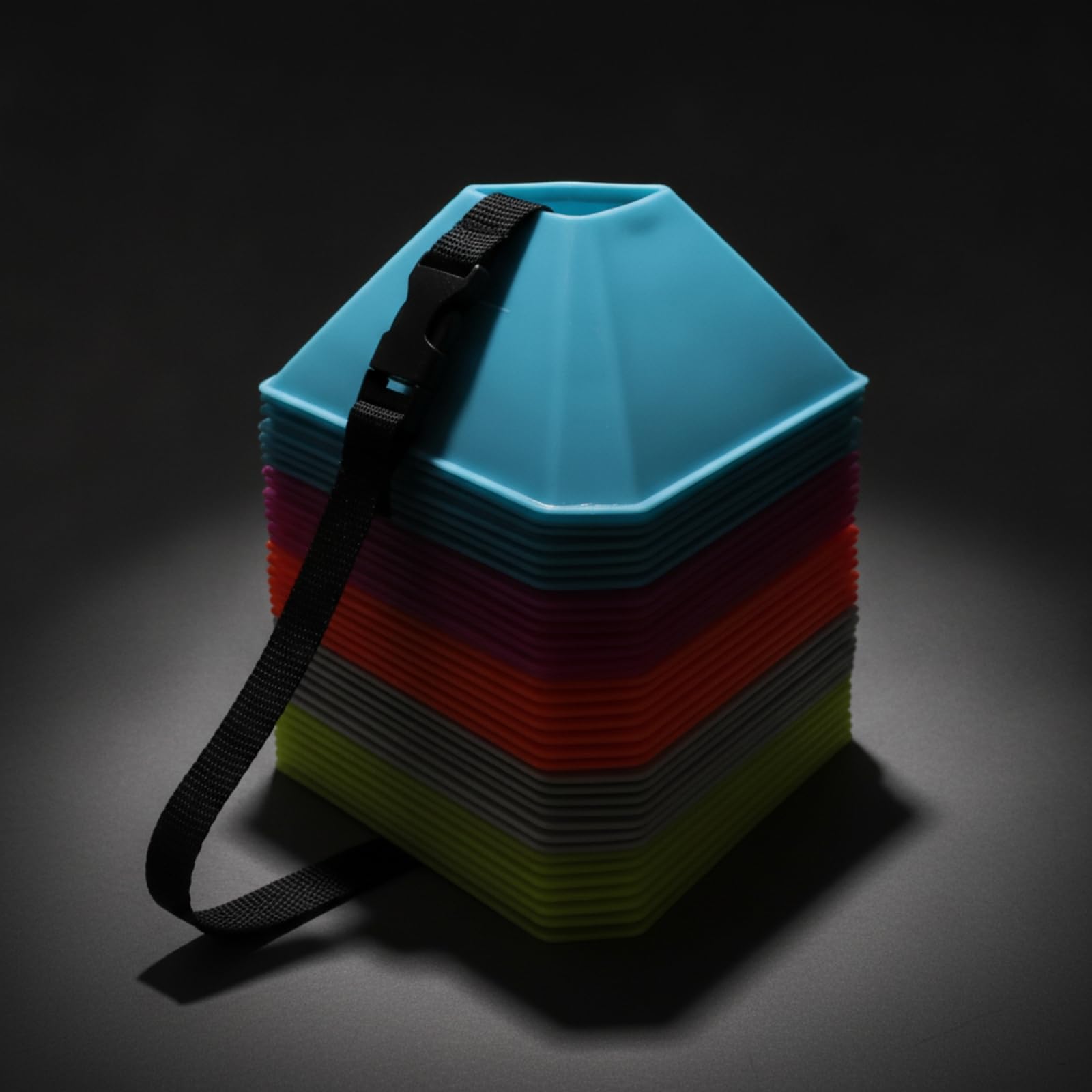 50 Pezzi Portatili | Plastica Flessibile e Resistente, Delimitatori a Cono con Tracolla, Alta Visibilità, Cinesini, per Allenamento di Agilità
