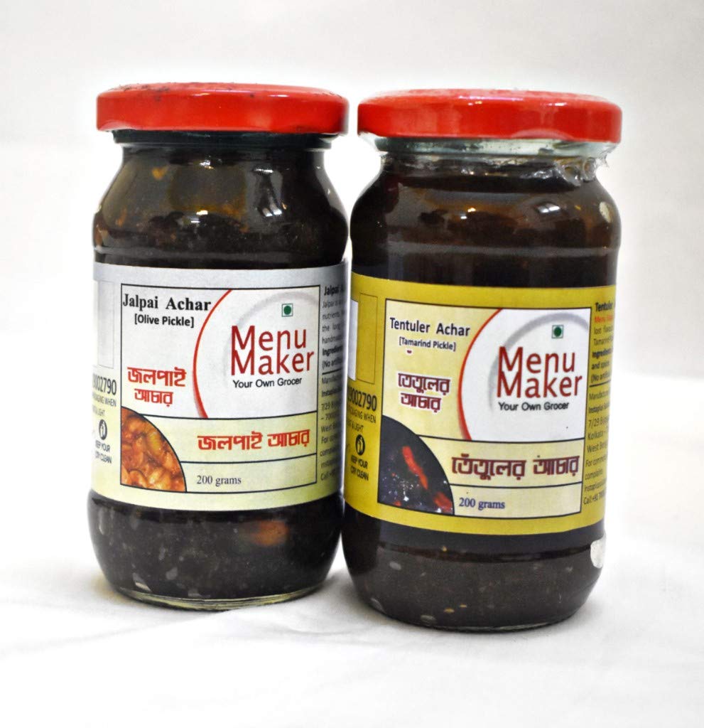 Menu Maker Select Premium Jalpai Achar [Olive Pickle] and Tentuler Achar [Tamarind Pickle] Combo Pack, 250g Each
